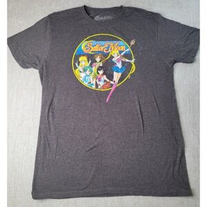 Sailor Moon T Shirt Mens L Gray Graphic Print Anime Manga Crew Neck Short Sleeve